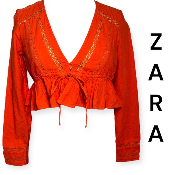 Zara orange cropped long sleeve crop top size S - Picture 5 of 11